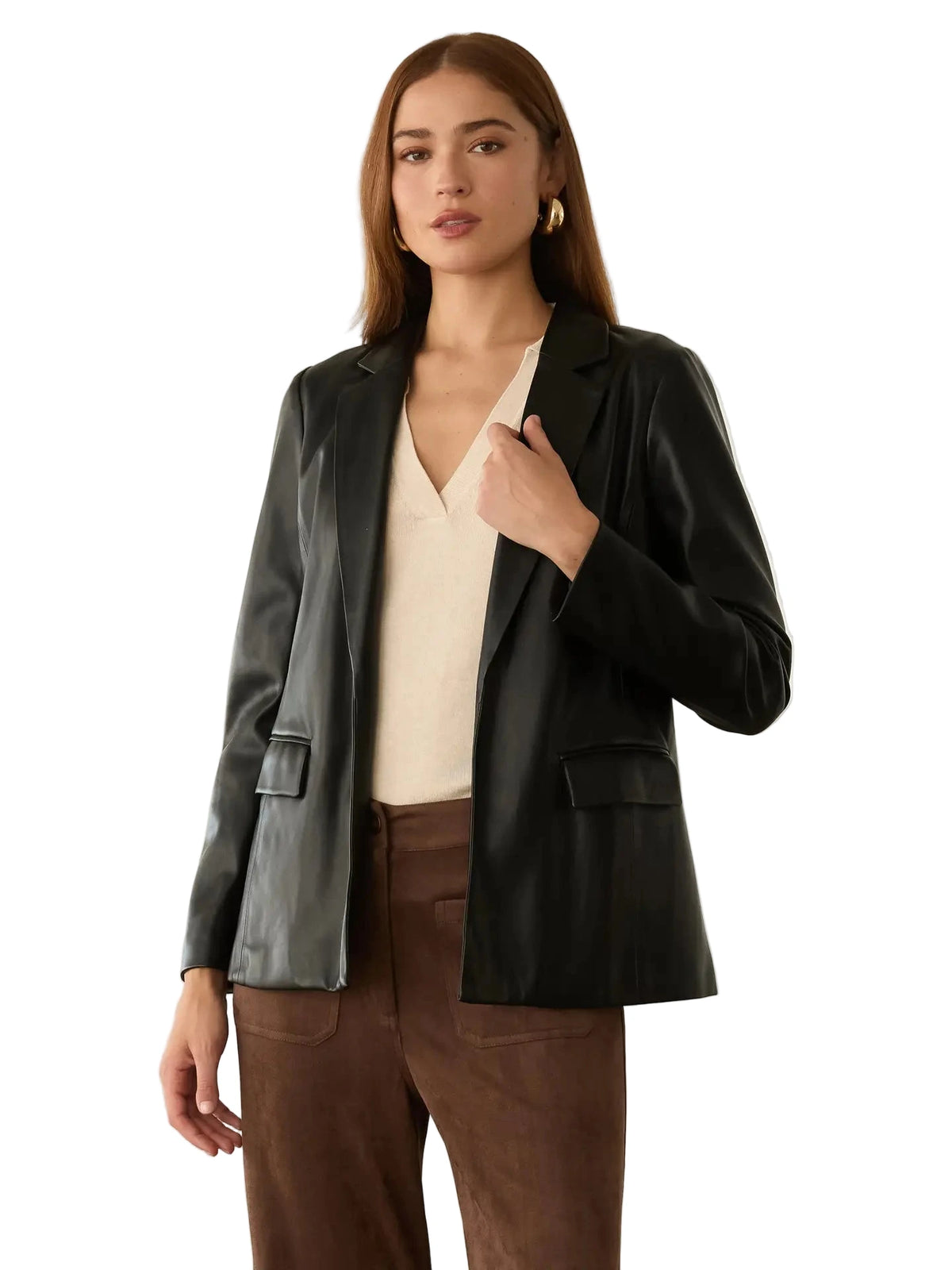 Faux Leather Open Blazer