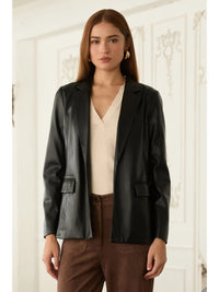 Faux Leather Open Blazer