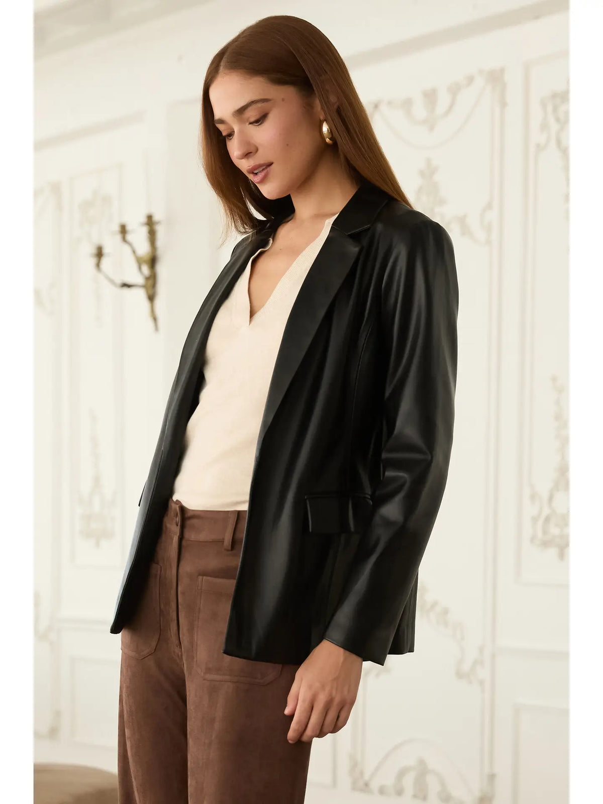 Faux Leather Open Blazer