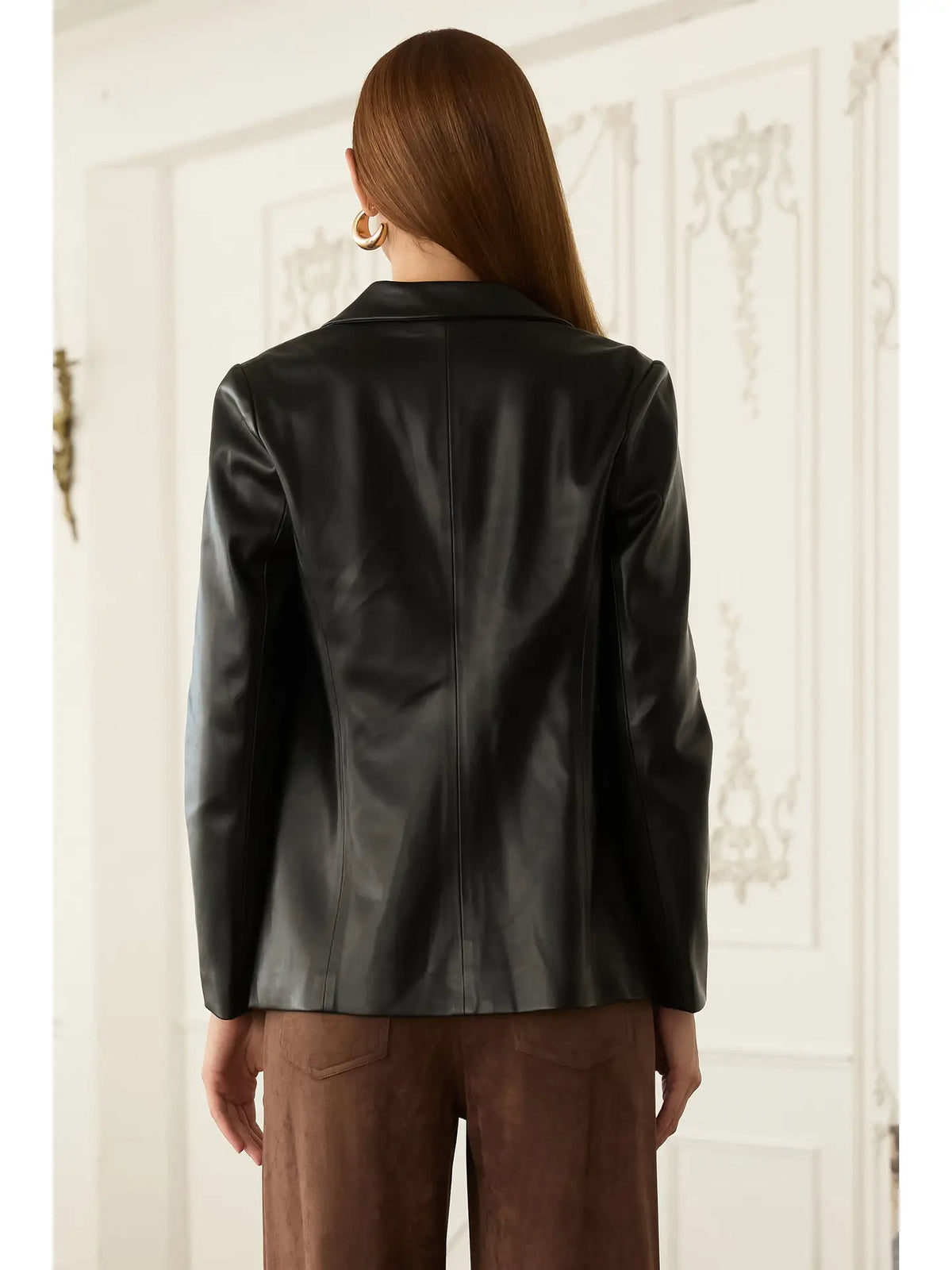 Faux Leather Open Blazer