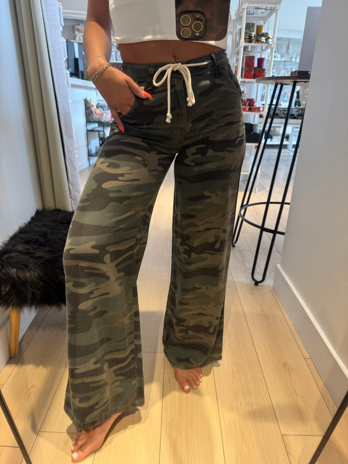 Forest Camo Printed Tencel Wide Leg Pant