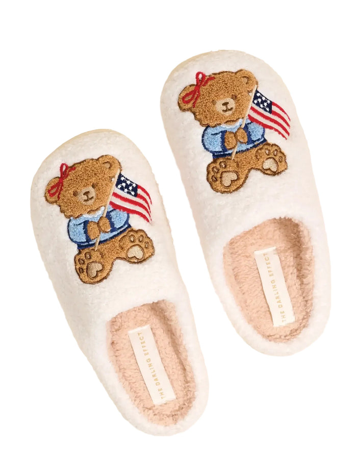 Fuzzy Slippers Star Spangled Bear