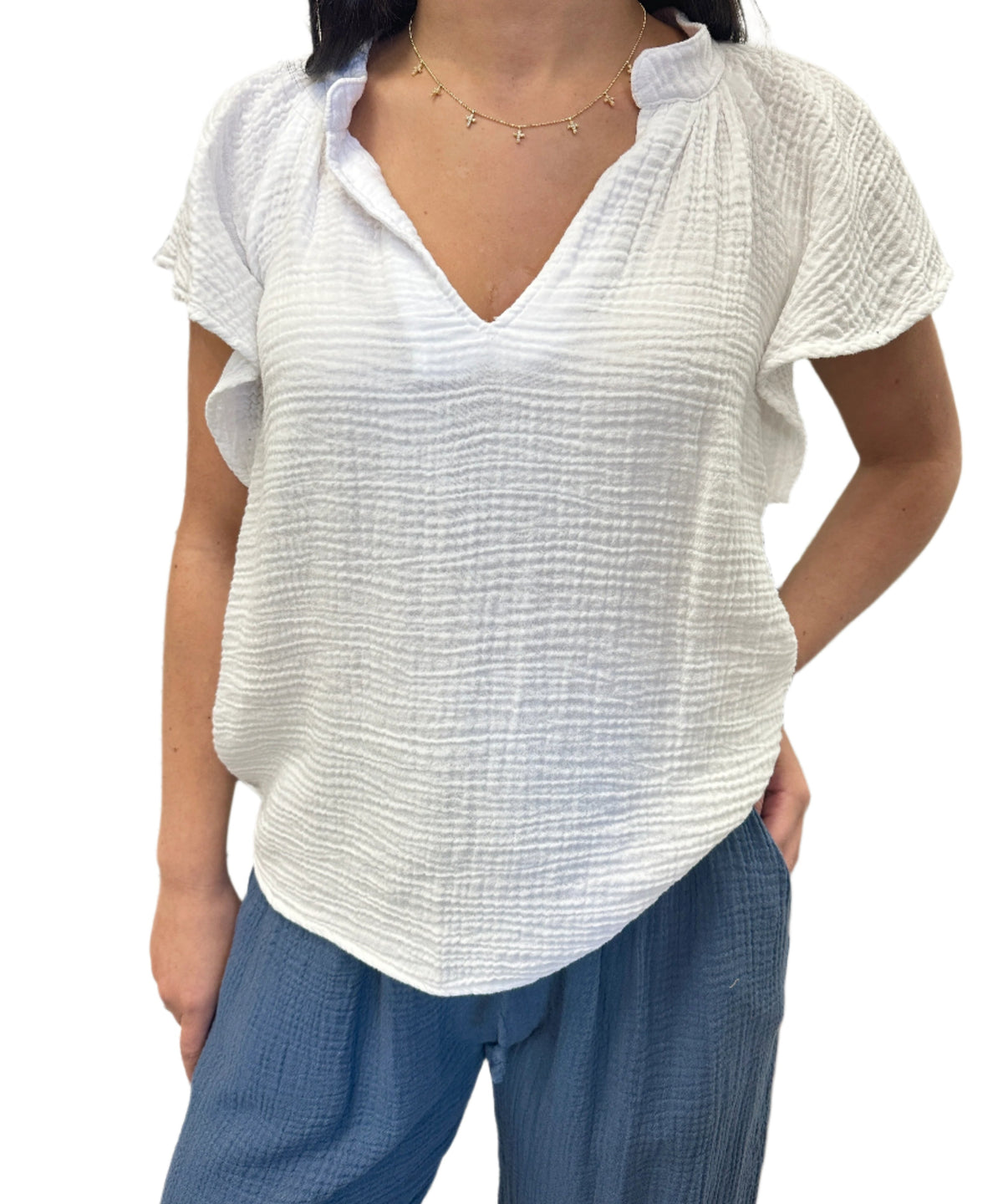 White Flair Sleeve Tank