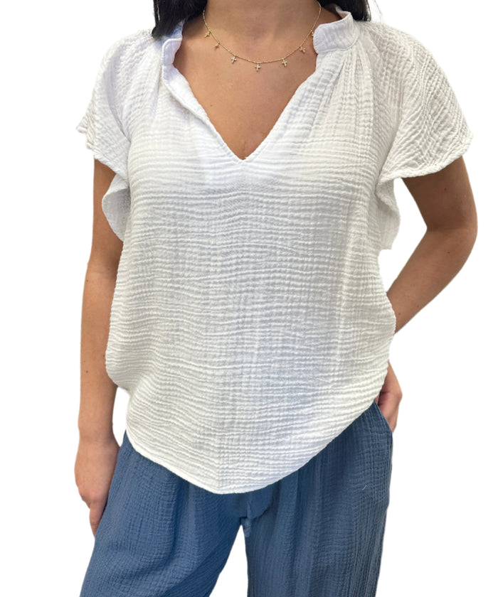 White Flair Sleeve Tank