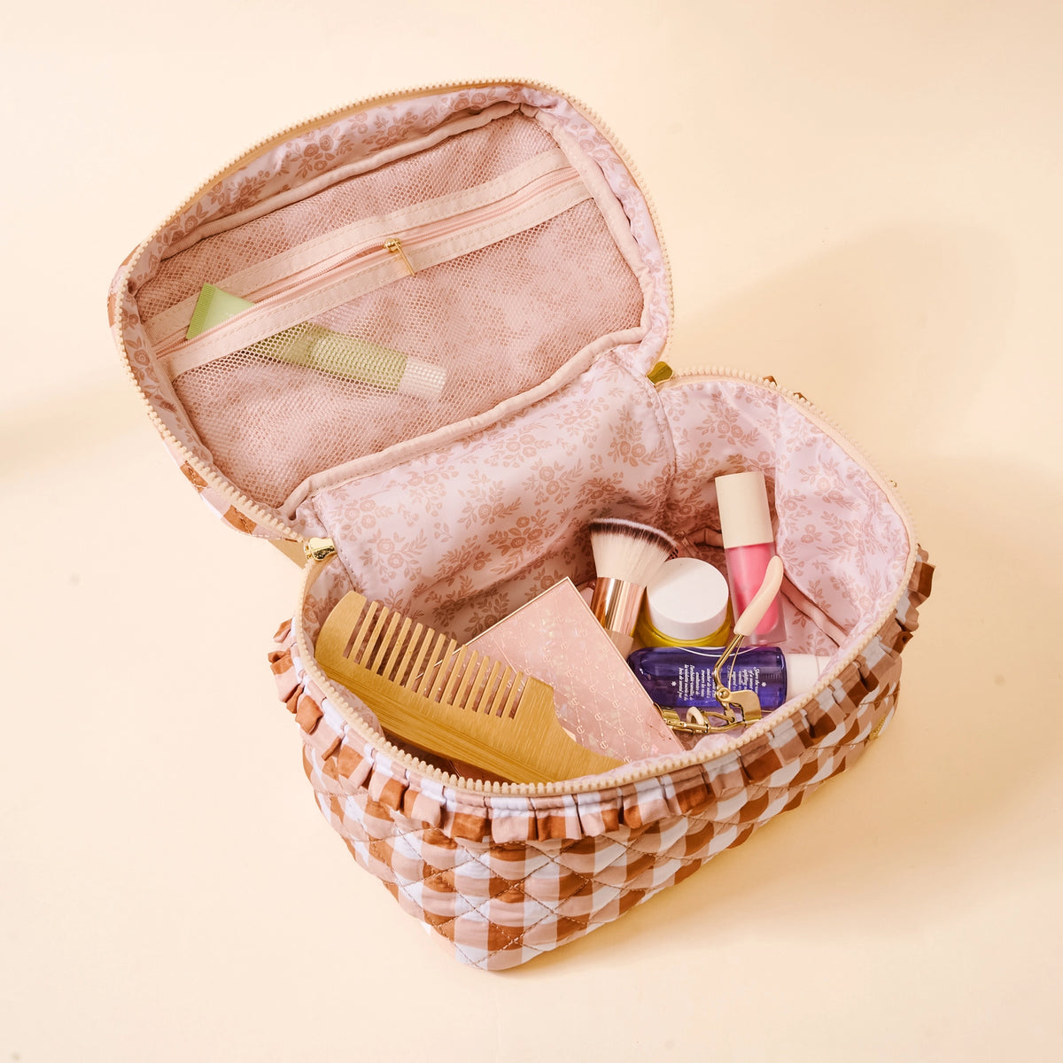 Glam & Go Quilted Cosmetic Bag Maple Gingham