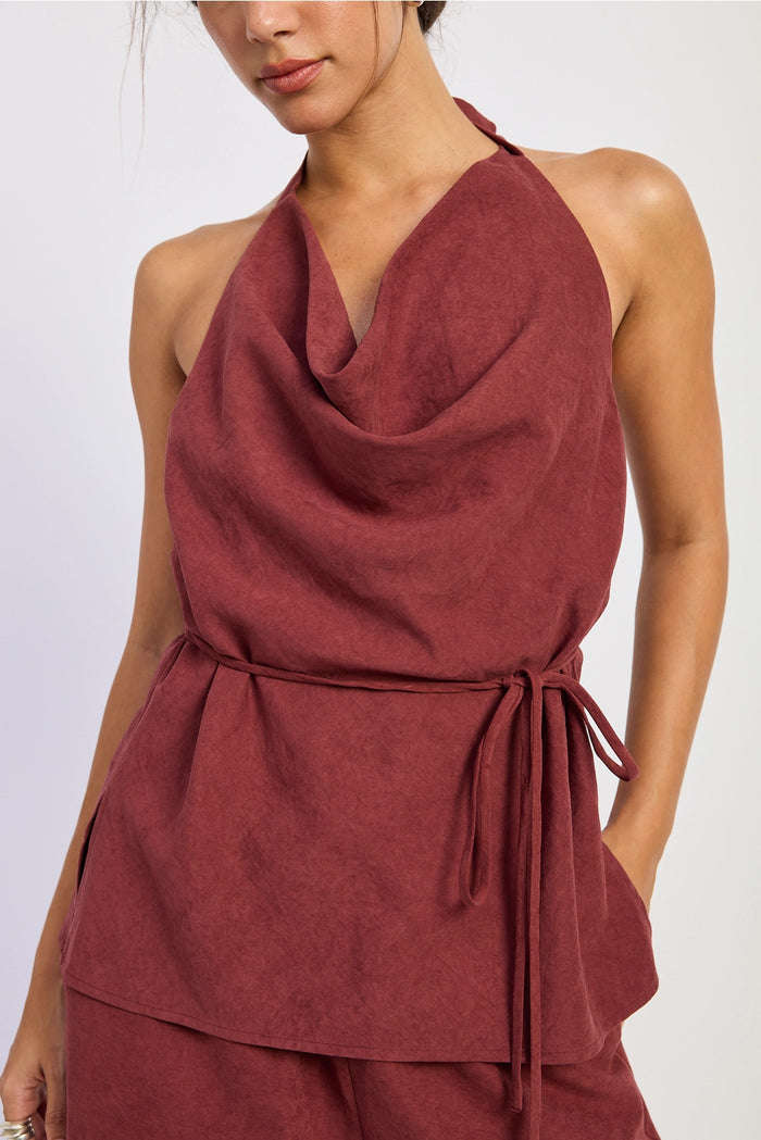Cowl Drape Cupro Tunic Top