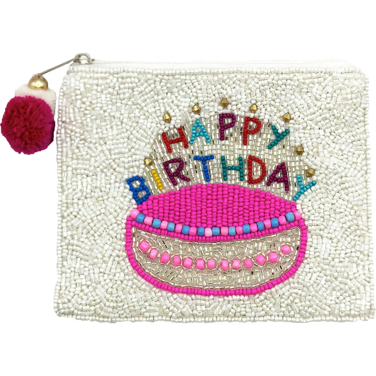 Happy Birthday Beaded Coin Pouch