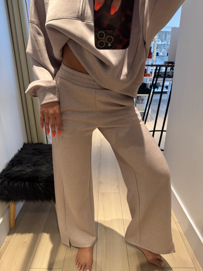 Heather Oatmeal Cloud Fleece Wide Leg Pant