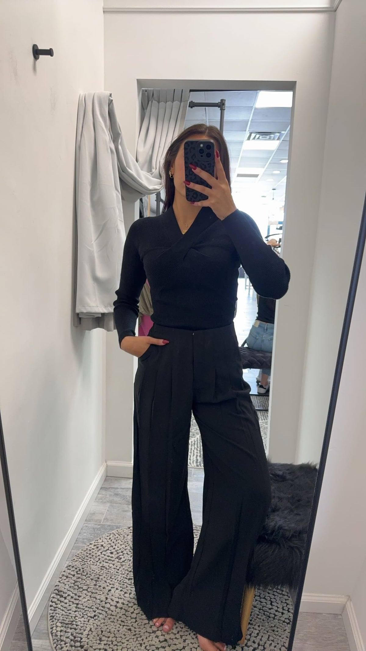 Black Slim Fit Fold Over Flare Pant