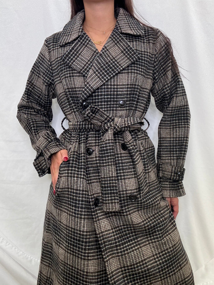 Jackie Plaid Trench Latte