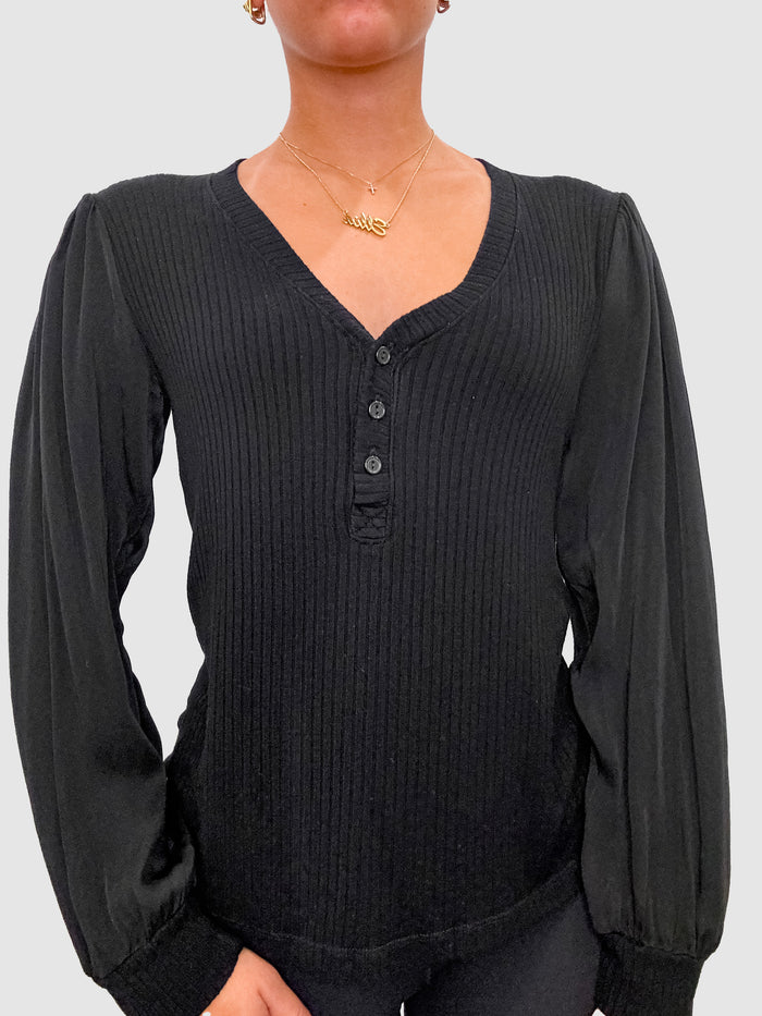 Black Puff Sleeve Henley