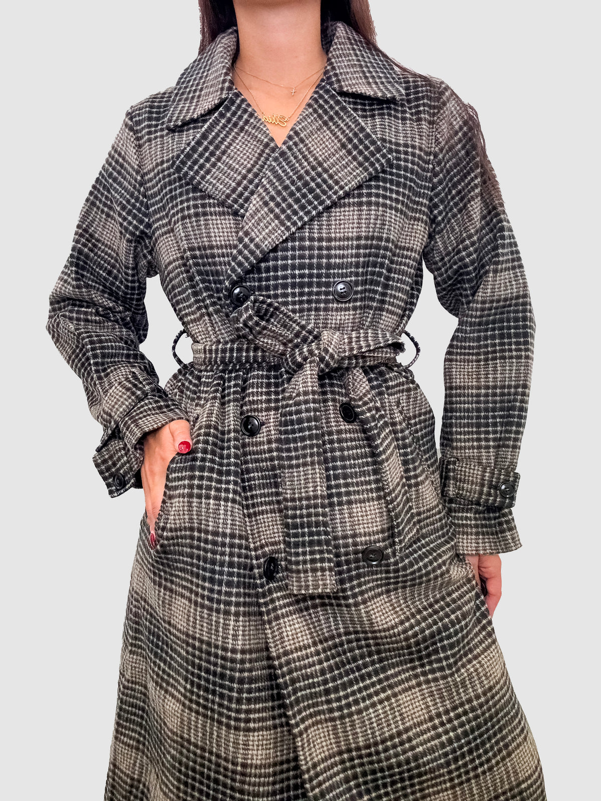 Jackie Plaid Trench Latte