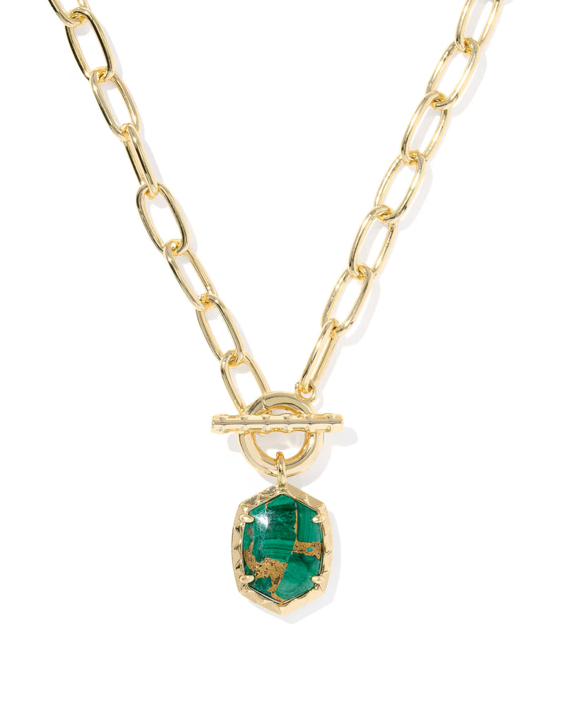 Daphne Link and Chain Necklace Bronze Veined Green Malachite