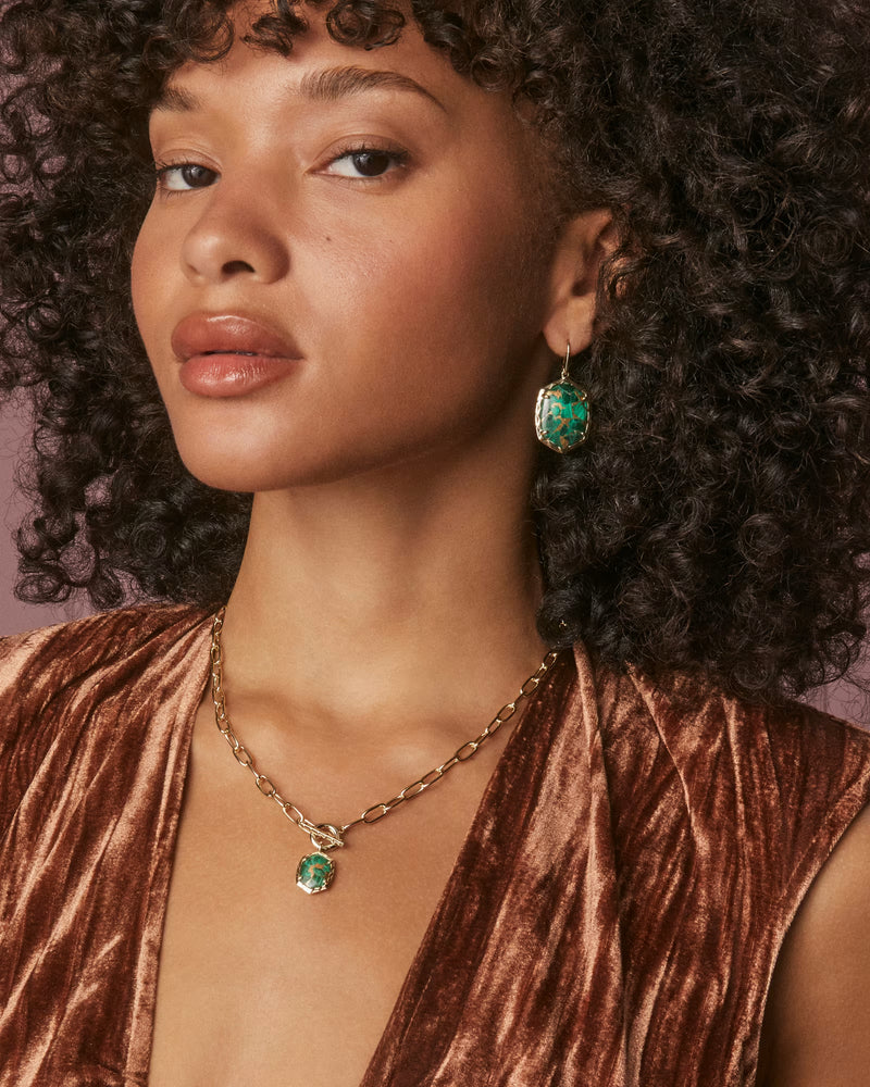 Daphne Link and Chain Necklace Bronze Veined Green Malachite