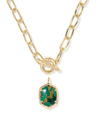 Daphne Link and Chain Necklace Bronze Veined Green Malachite