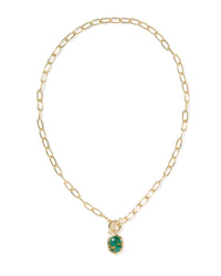 Daphne Link and Chain Necklace Bronze Veined Green Malachite