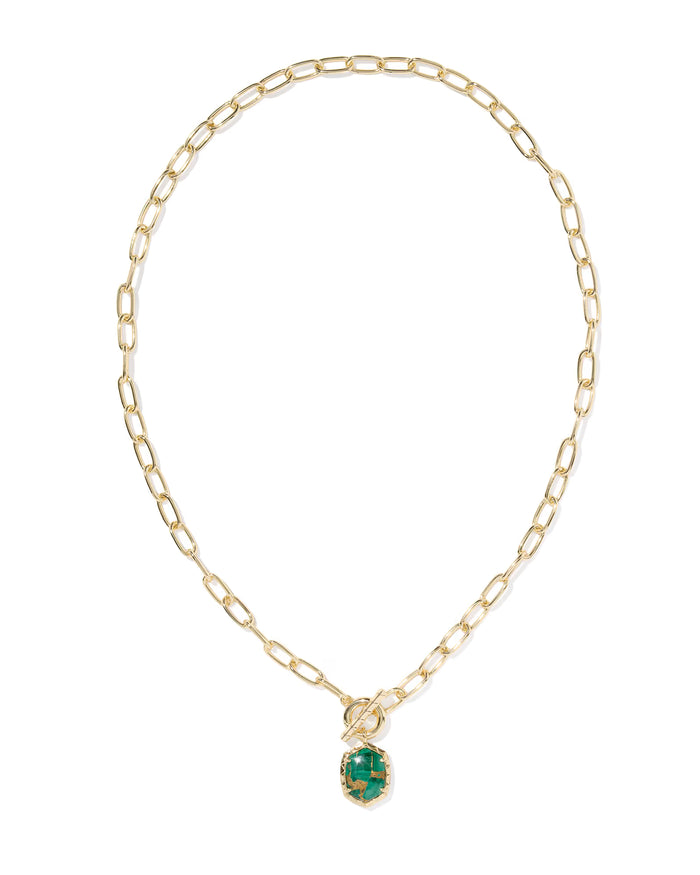 Daphne Link and Chain Necklace Bronze Veined Green Malachite