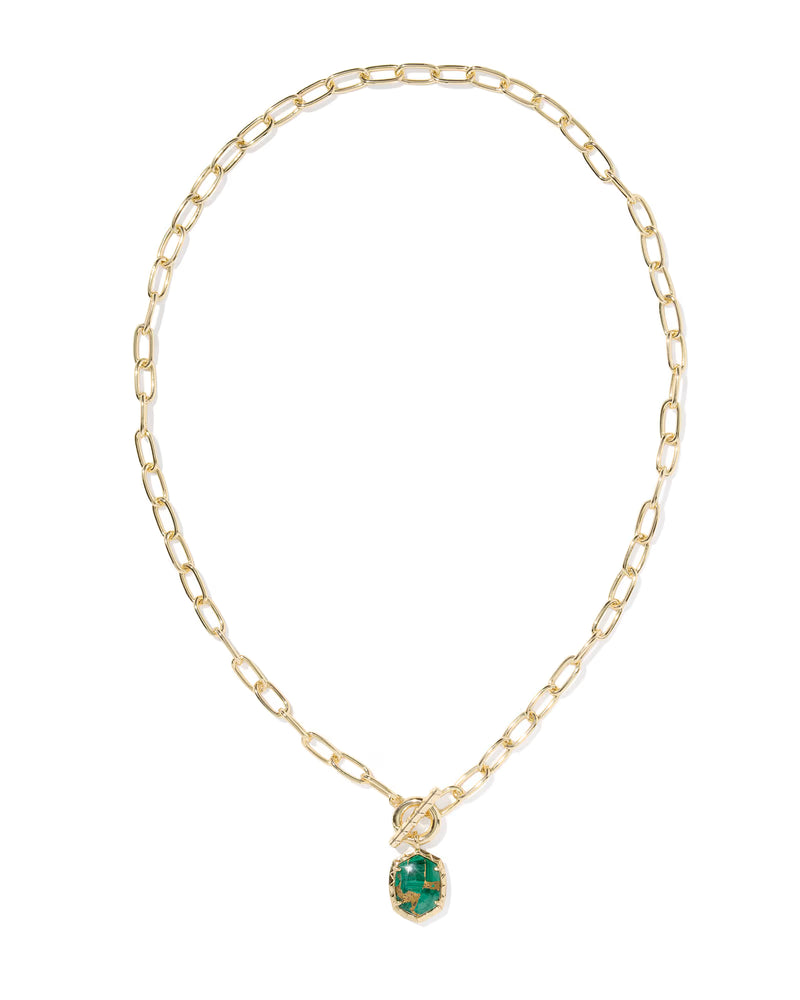 Daphne Link and Chain Necklace Bronze Veined Green Malachite