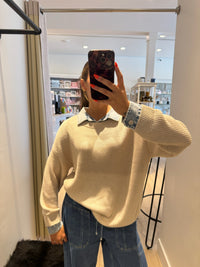 Light Taupe Sweater W. Denim Cuff