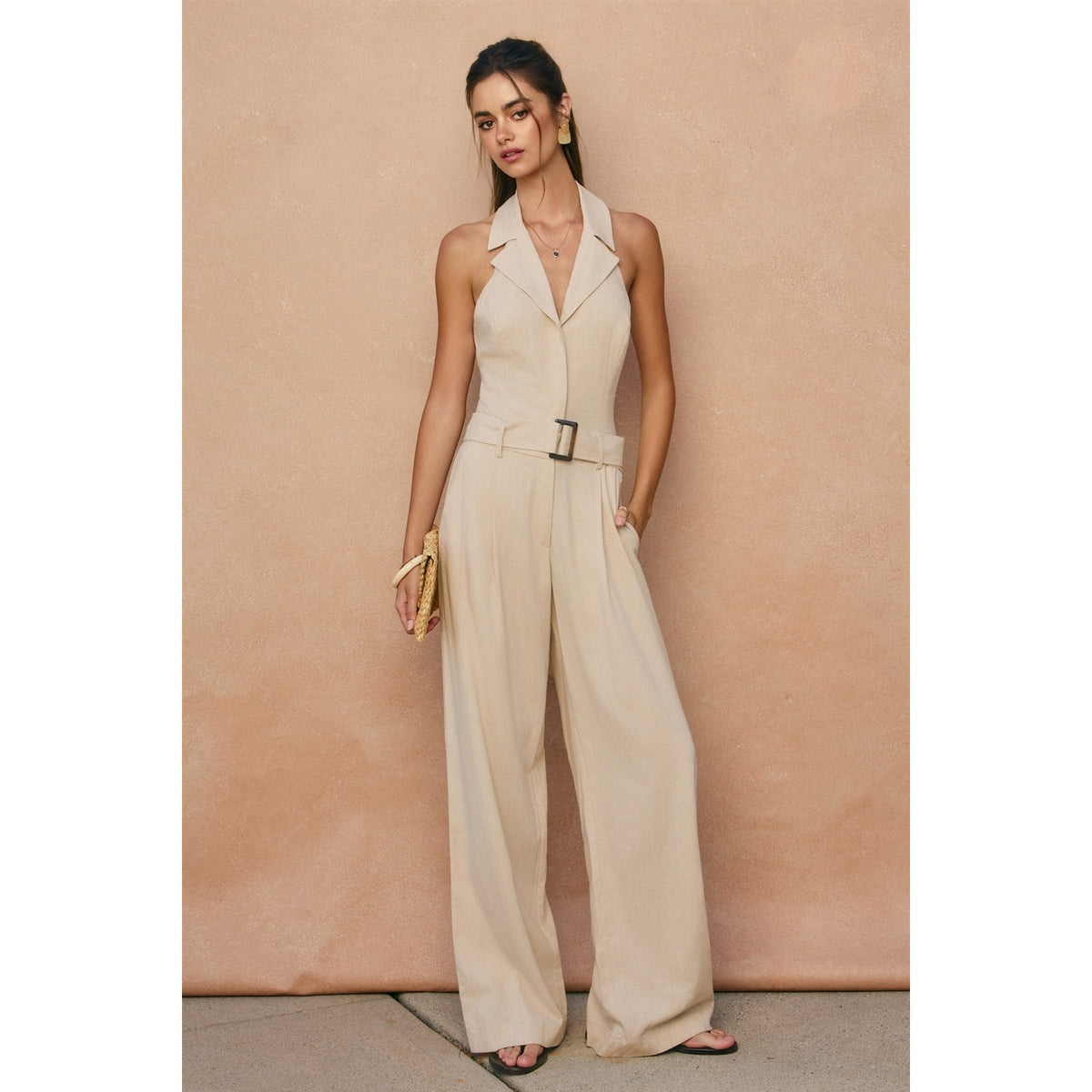 Linen Collared Halter Jumpsuit