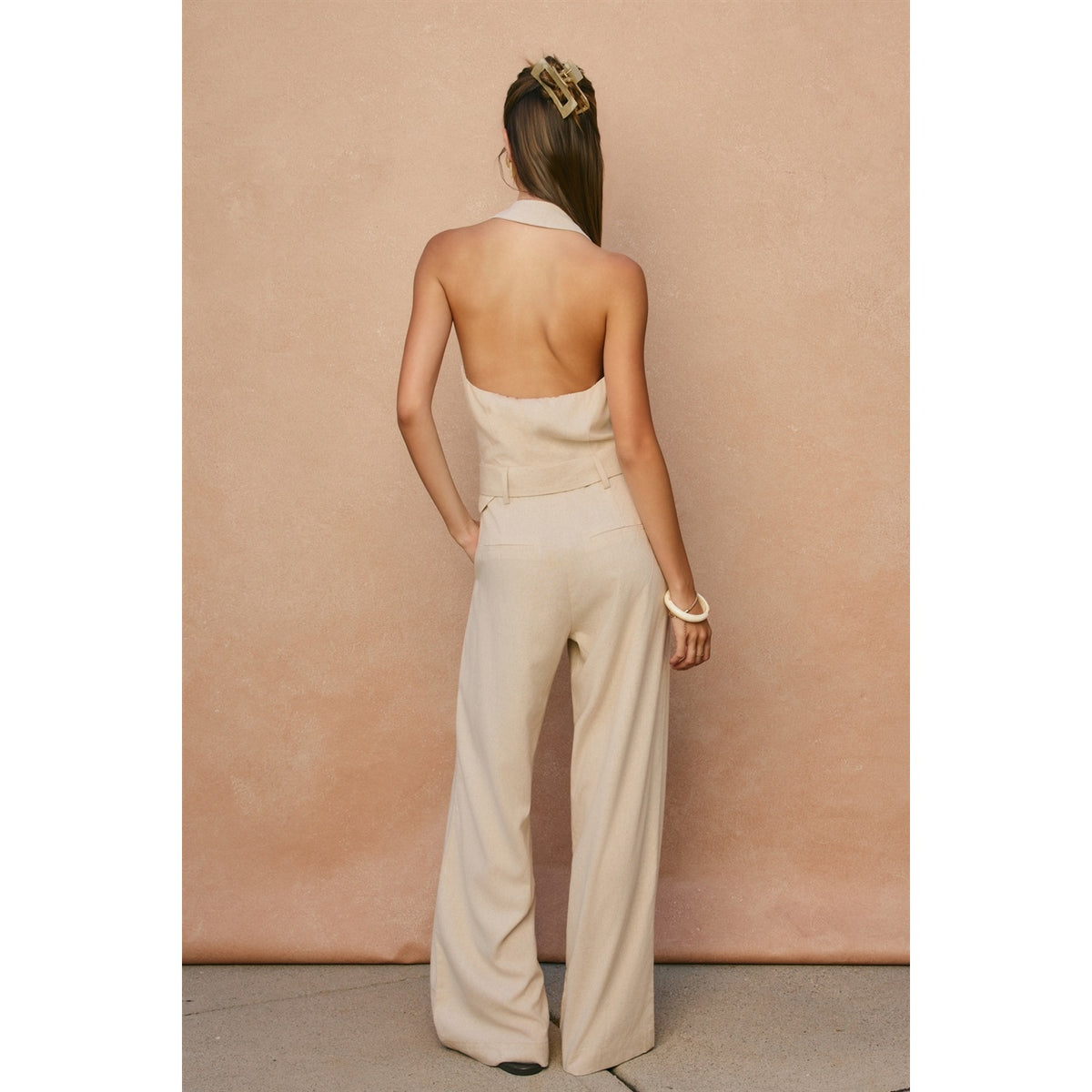 Linen Collared Halter Jumpsuit