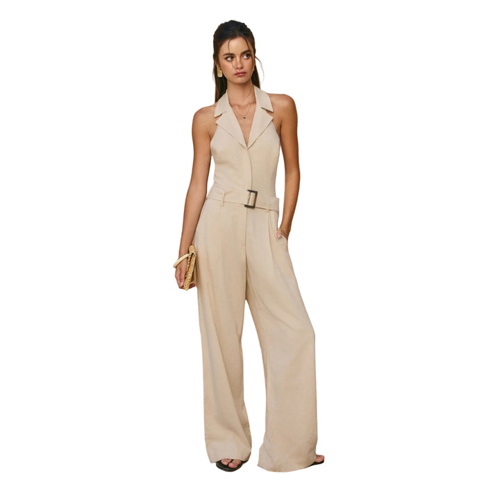 Linen Collared Halter Jumpsuit