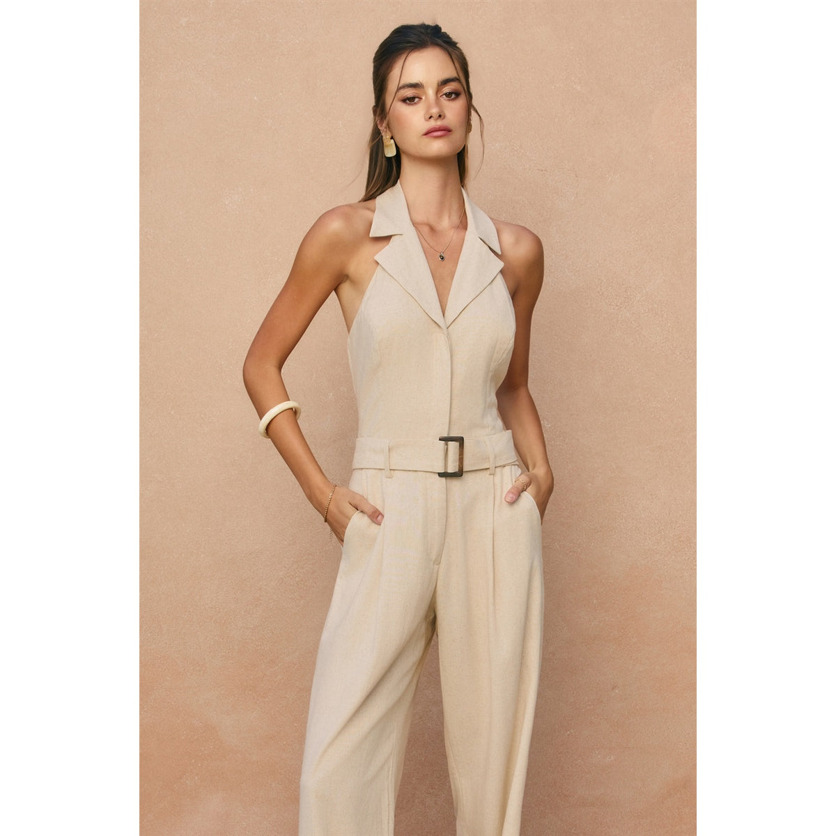 Linen Collared Halter Jumpsuit