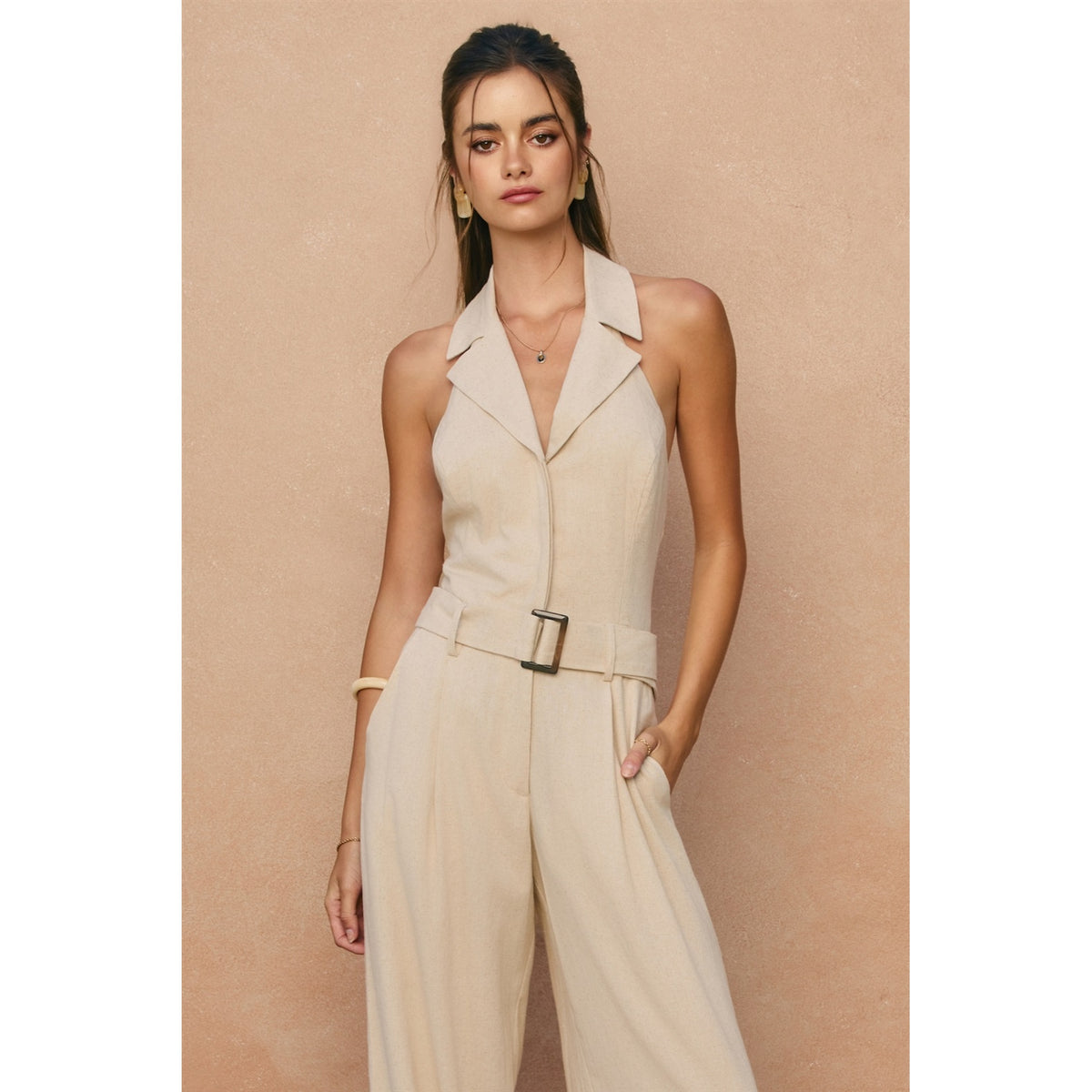 Linen Collared Halter Jumpsuit