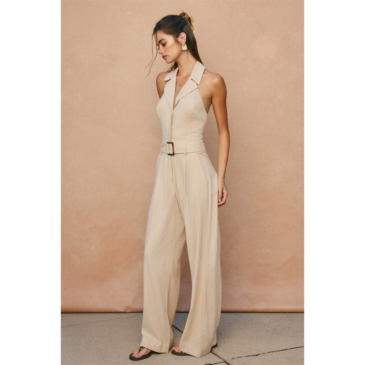 Linen Collared Halter Jumpsuit