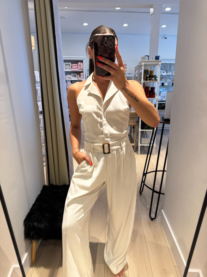 Linen Collared Halter Jumpsuit