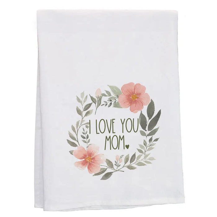 Love You Floral Wreath Tea Towel