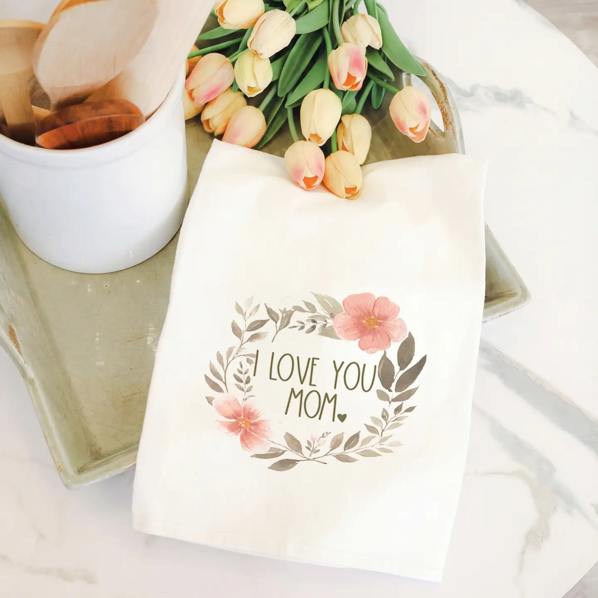 Love You Floral Wreath Tea Towel