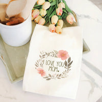 Love You Floral Wreath Tea Towel