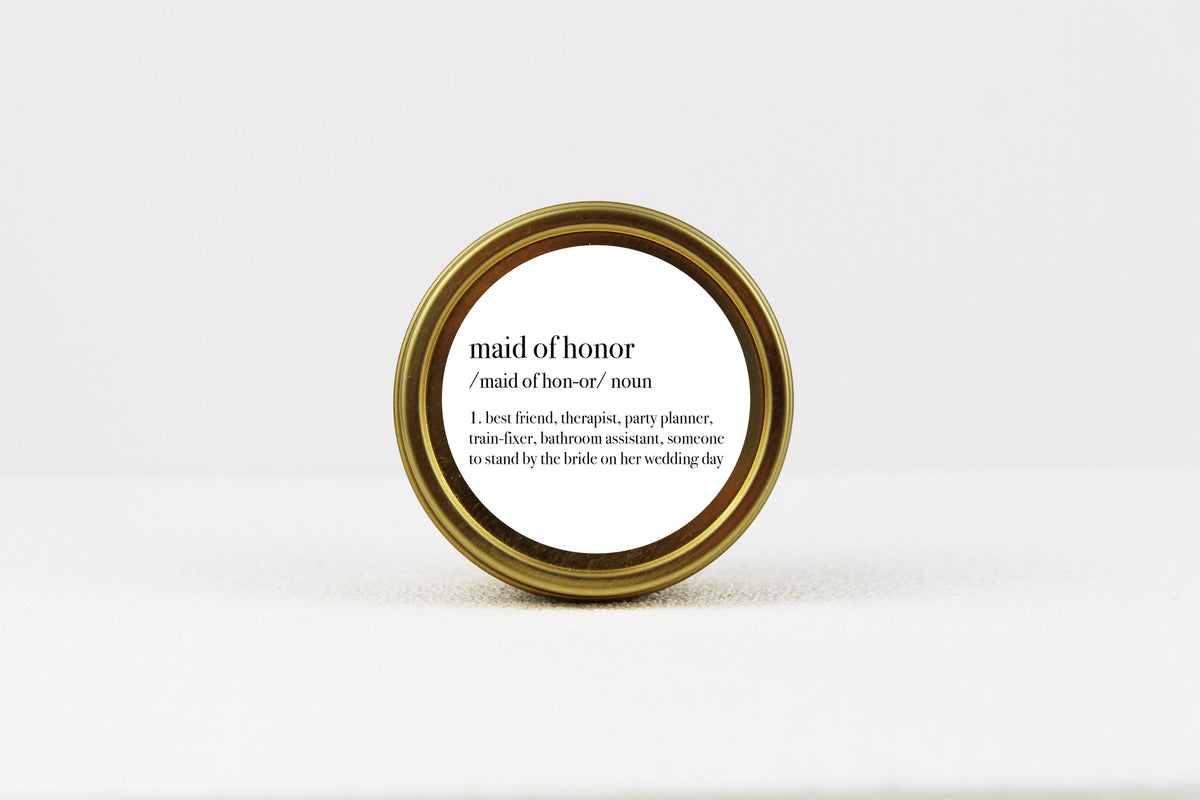 Maid of Honor Definition Soy Candle 4oz Gold Tin