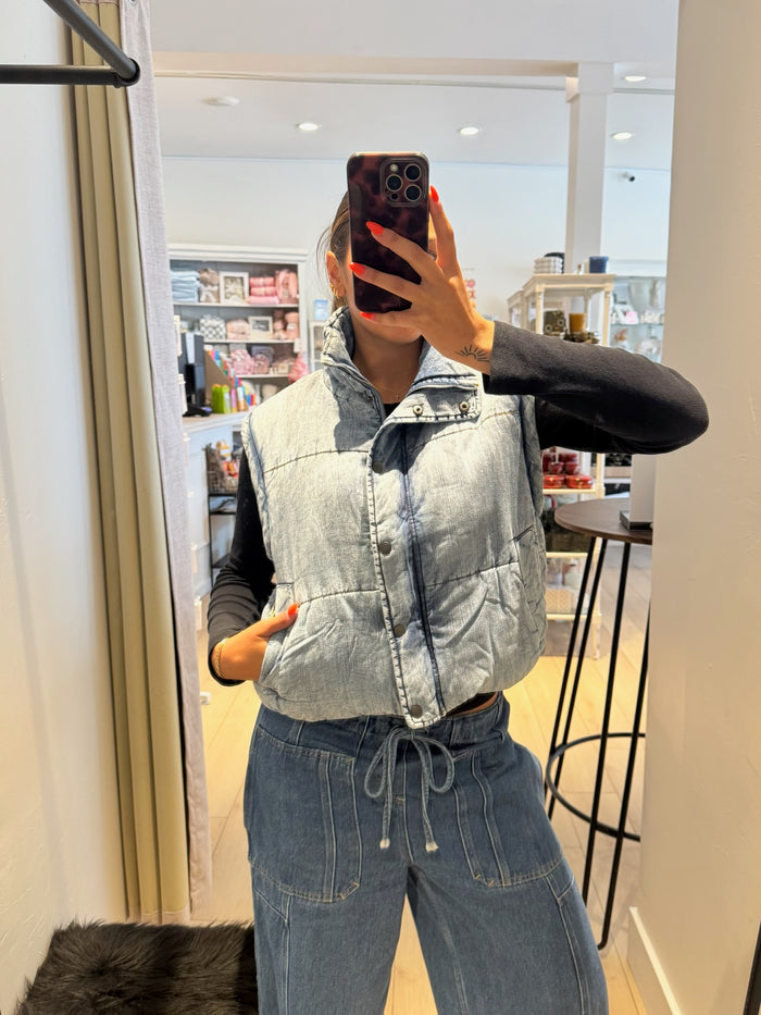 Medium Denim Tencel Puffer Vest