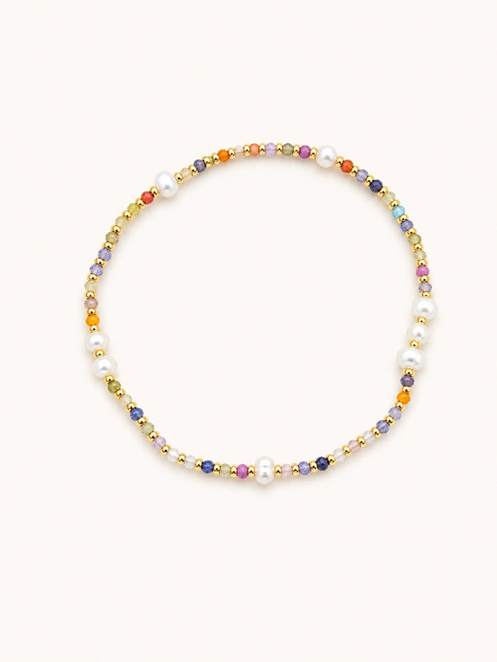 Melon Bead and Pearl Elastic Bracelet