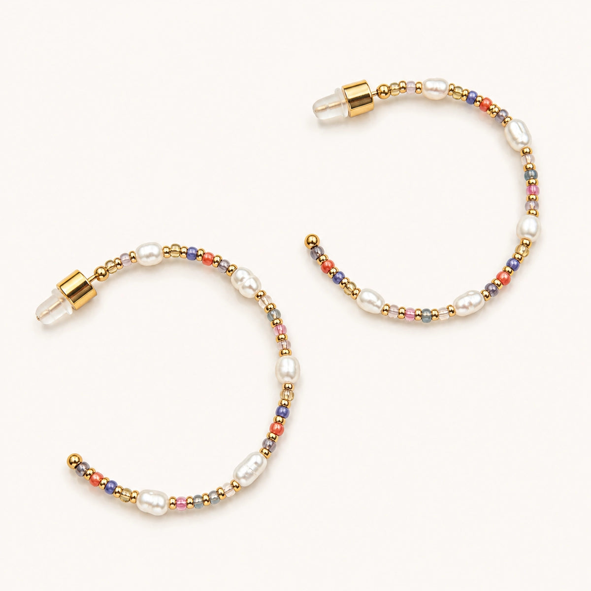 Melon Bead and Pearl Hoops