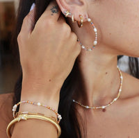 Melon Bead and Pearl Hoops