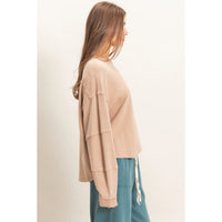 Mineral Wash Overzised Raw Edge Crew Neck Top