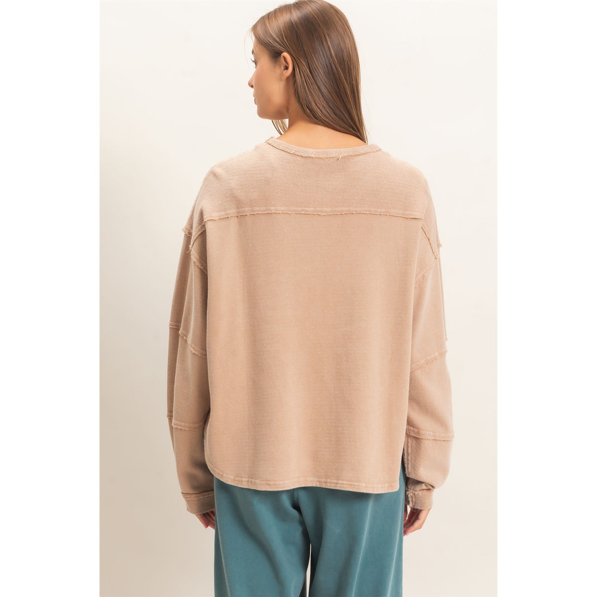 Mineral Wash Overzised Raw Edge Crew Neck Top
