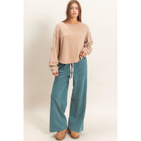 Mineral Wash Overzised Raw Edge Crew Neck Top