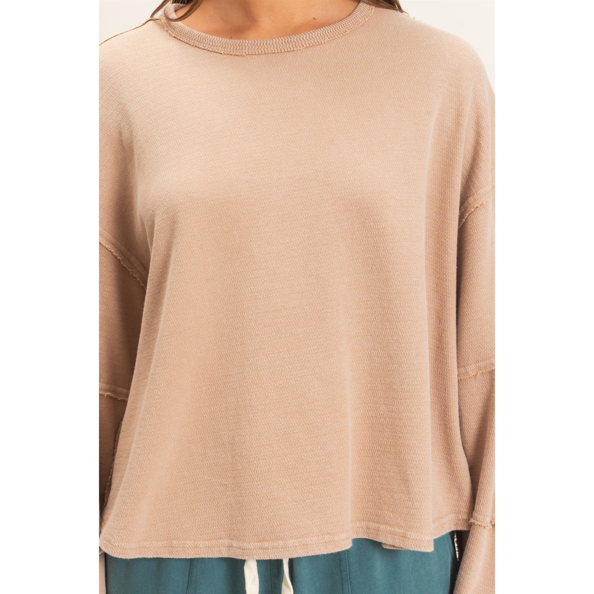 Mineral Wash Overzised Raw Edge Crew Neck Top
