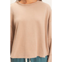 Mineral Wash Overzised Raw Edge Crew Neck Top