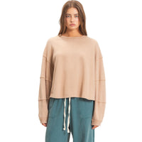 Mineral Wash Overzised Raw Edge Crew Neck Top