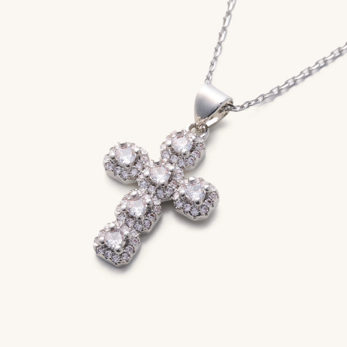 Diamond Cross Adjustable Necklace- Silver