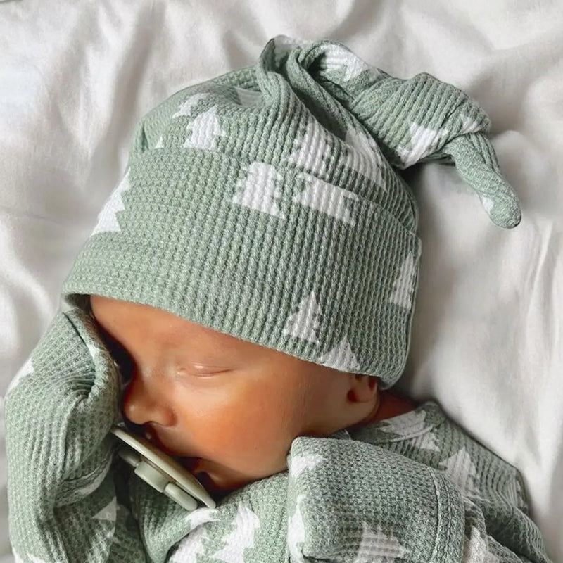 Organic Waffle Knot Beanie Alpine Trees