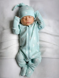 Organic Waffle 2-Way Zip Footie in Light Blue Moon