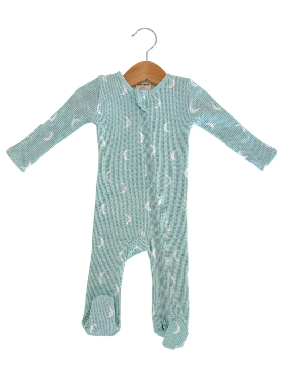 Organic Waffle 2-Way Zip Footie in Light Blue Moon