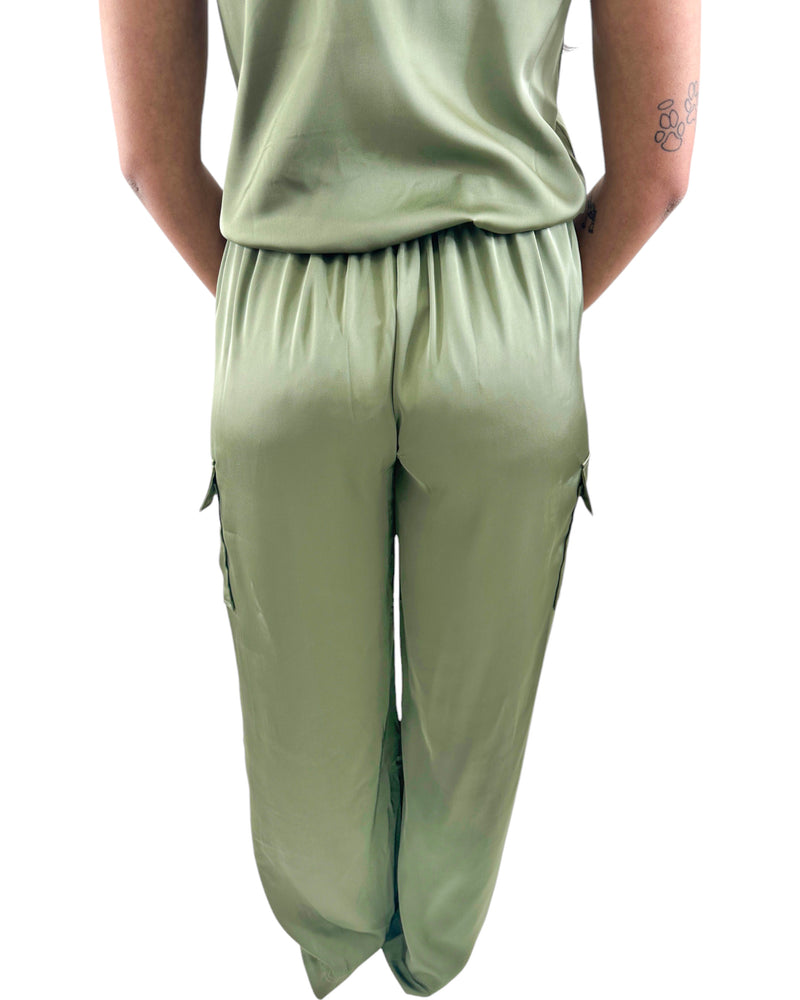 Pull on Satin Cargo Pant