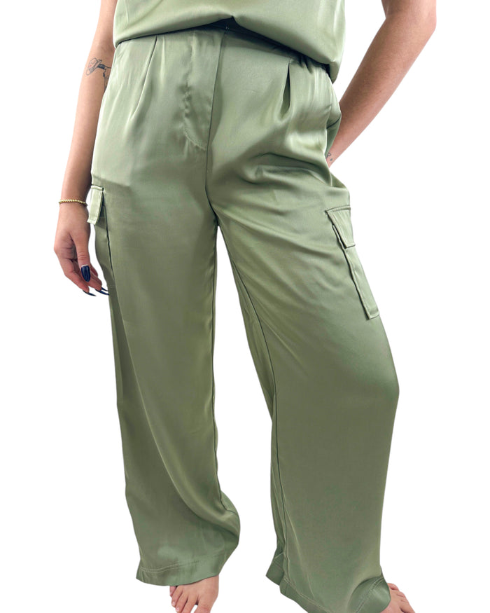 Pull on Satin Cargo Pant